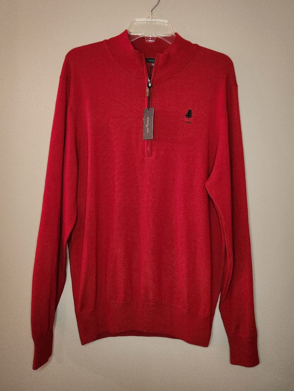 Turtleson Mens Red Quarter-Zip Merino Wool Sweater Size M. FLAW! See Description
